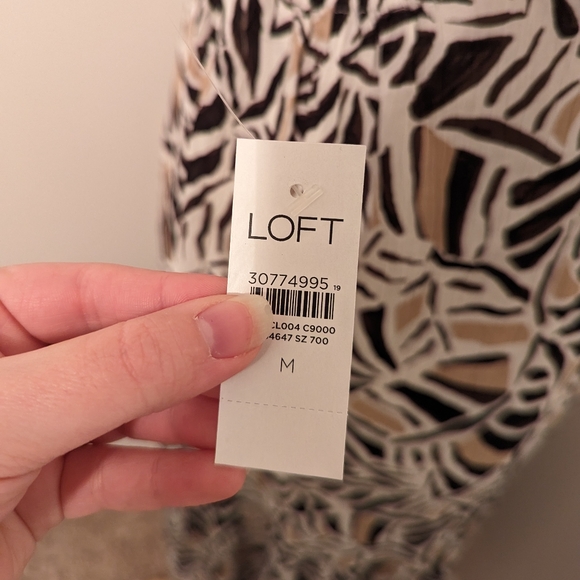 LOFT Beach Leafed Halter Ruffle Backless Maxi Dress Medium White Tan Brown - Picture 11 of 11